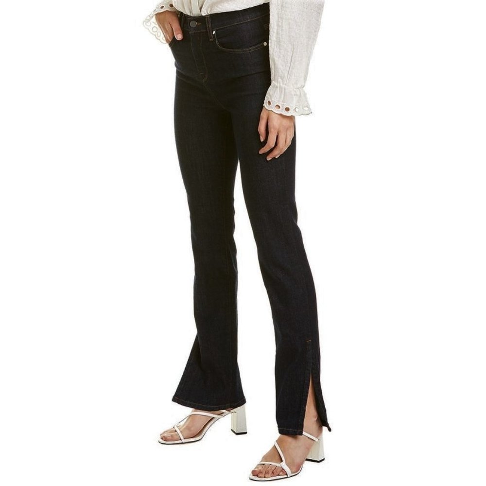 Bldwn Baldwin High Rise Vented Skinny Straight Slit Hem Jean Black